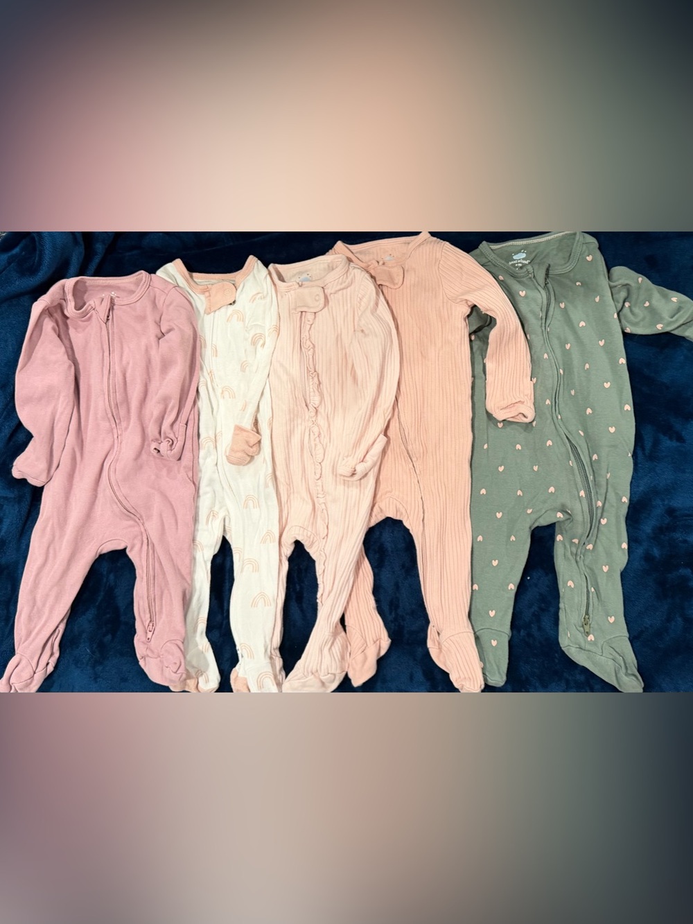 Bundle of 5 cloud island Soft Pink Ribbed Footed One-Piece 0-3 Month